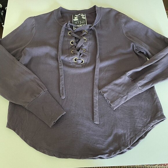 Young Fabulous & Broke Noelle Lace-Up Sweatshirt Purple/Plum Small Cozy Boho - Picture 4 of 8